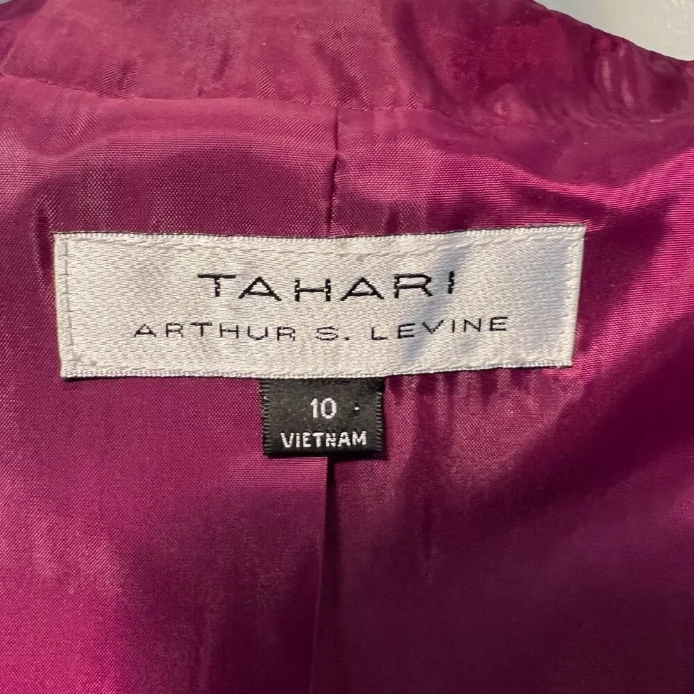 Tahari ASL Magenta Metallic Tweed Skirt Suit with Fringe Detail, Size 10 - Picture 15 of 16